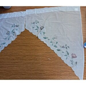 Sheer Floral Embroidered Cafe‎ Curtains Scalloped Edge Window Valance Set